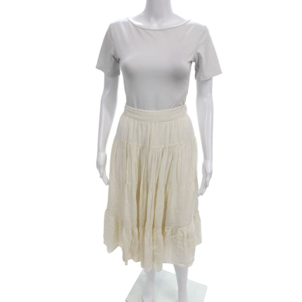 Loup Charmant Womens Peasant Ivory Boho Organic Cotton Midi Skirt Size S